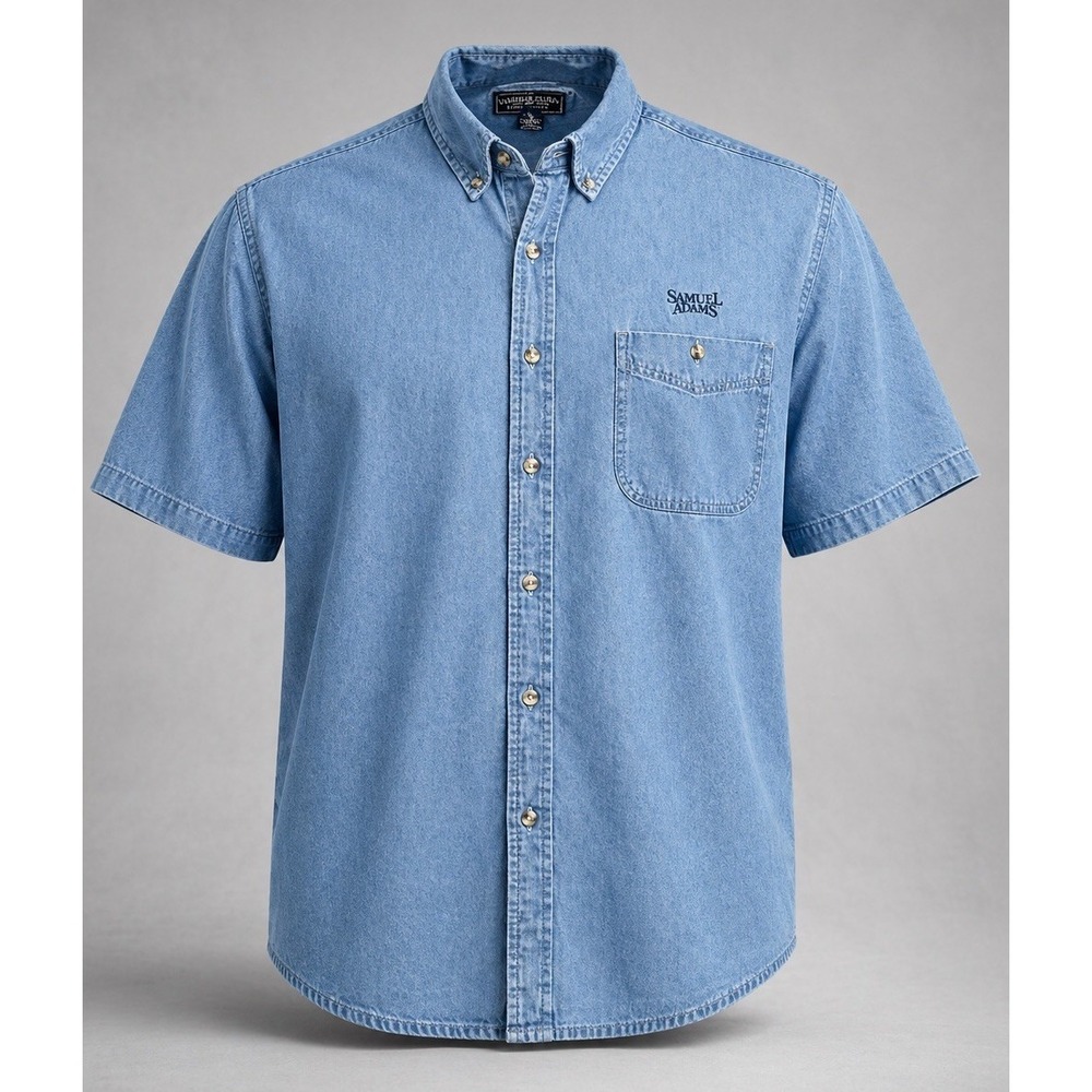 Samuel Adams Mens 2XL Denim Shirt Short Sleeve Button Up Beer Promo Workwear